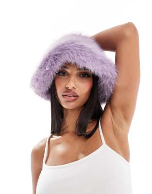 ALDO faux fur oversized bucket hat in lilac