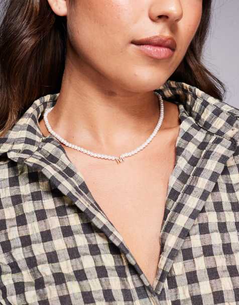 ALDO faux pearl necklace with 'M' initial in gold tone - view 1