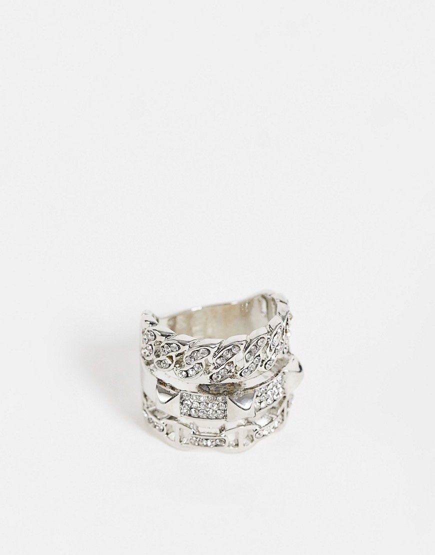 ALDO Febriclya rhinestone chain rings in silver