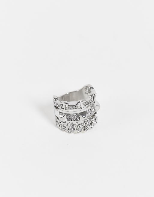 ALDO Febriclya rhinestone chain rings multipack in silver | ASOS