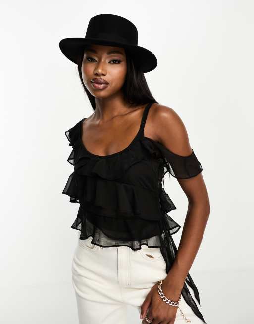 ALDO Fira flat top fedora hat in black, 3 of 4