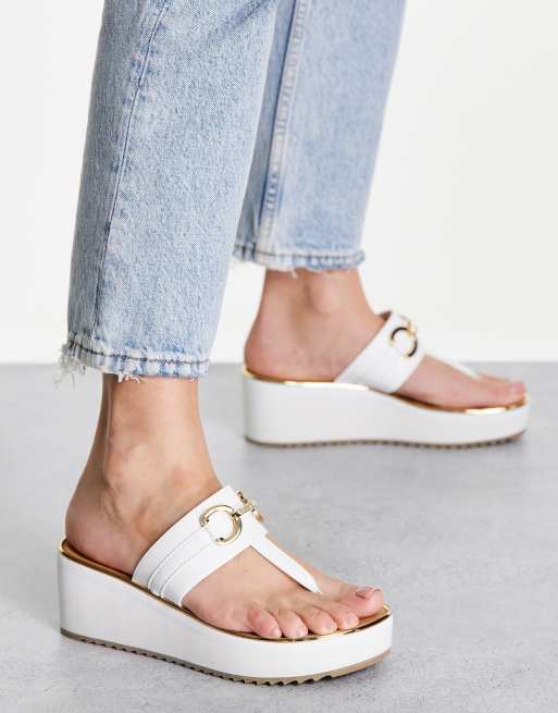 Aldo flatform t strap sandals in white