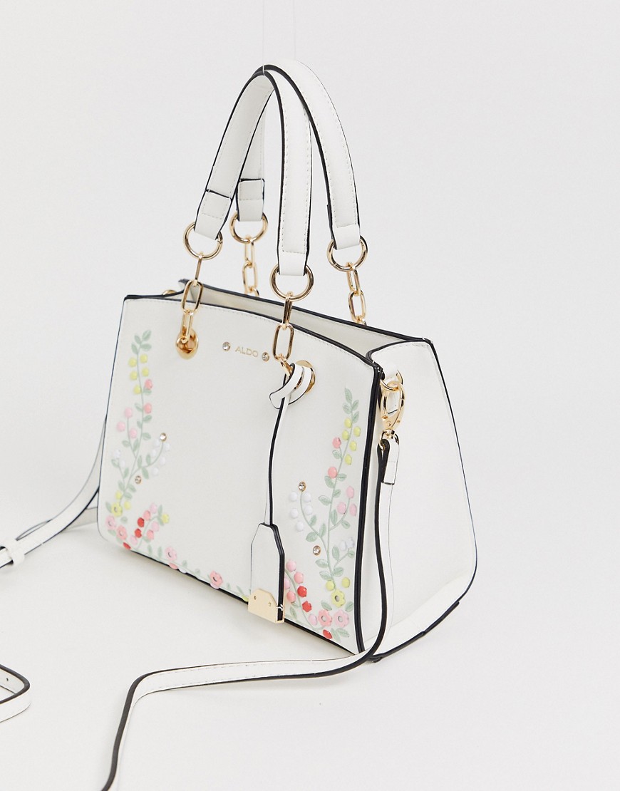 Aldo Floral Detail Handbag-White
