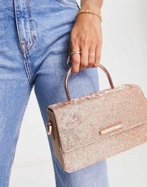 ALDO Frellan cross body bag with top handle in rose gold diamante