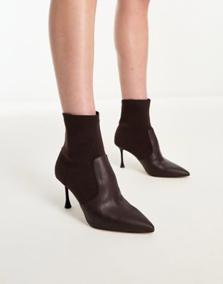 ALDO Gabi knitted heeled ankle boots in dark brown - ASOS Price Checker