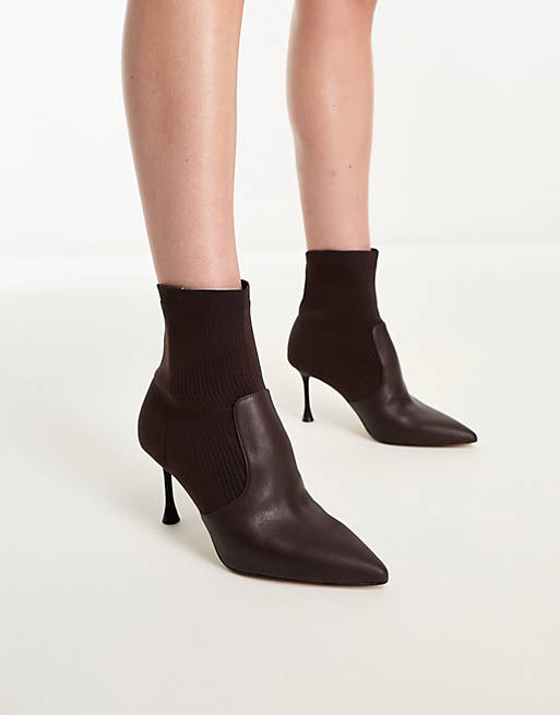 ALDO Gabi knitted heeled ankle boots in dark brown | ASOS