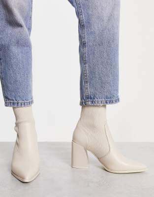 ALDO GANINA HEELED WESTERN STYLE BOOTS IN OFF WHITE LEATHER