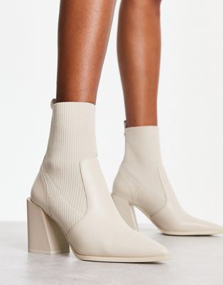 ALDO Ganina heeled western style boots in off white leather | ASOS