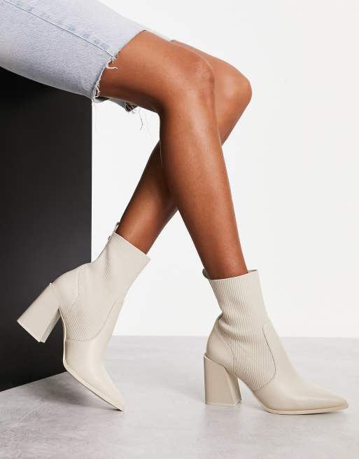 ALDO Ganina heeled western style boots in off white leather