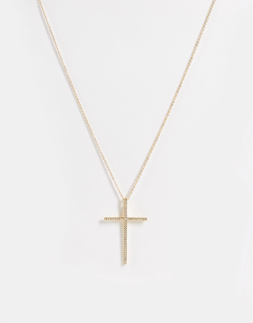 Aldo Gannet Necklace With Diamante Cross In Gold