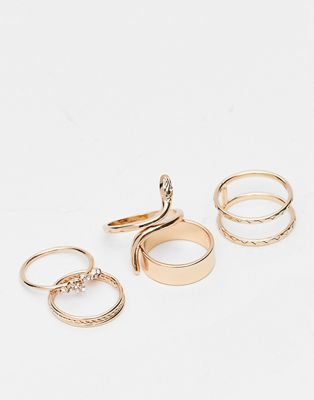 ALDO Gavaraen pack of 5 rings with snake designs in gold tone