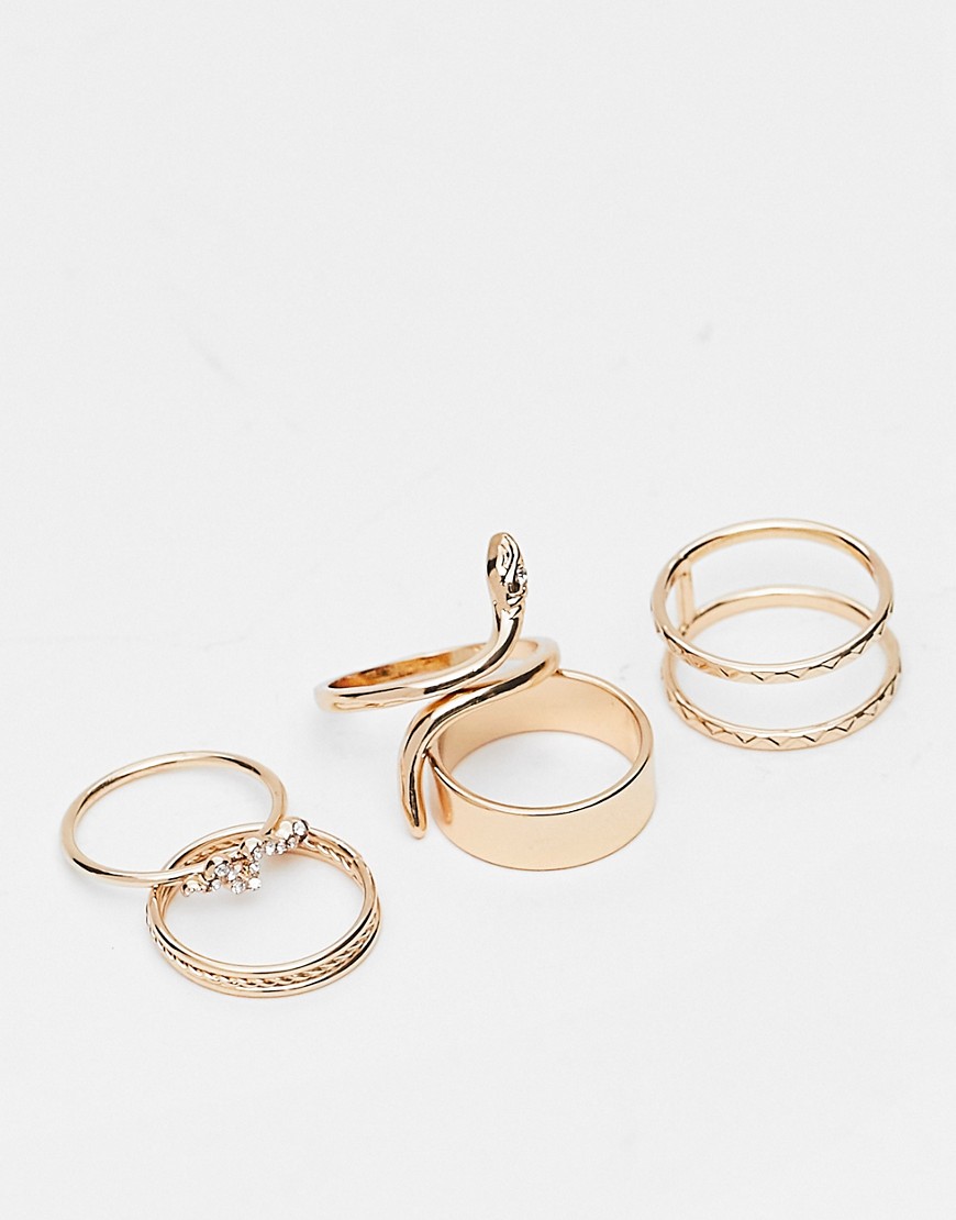 ALDO Gavaraen pack of 5 rings with snake designs in gold tone