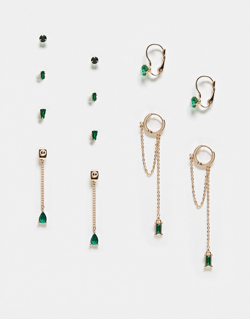 ALDO Gavenantar multipack of assorted earrings with emerald stones-Gold