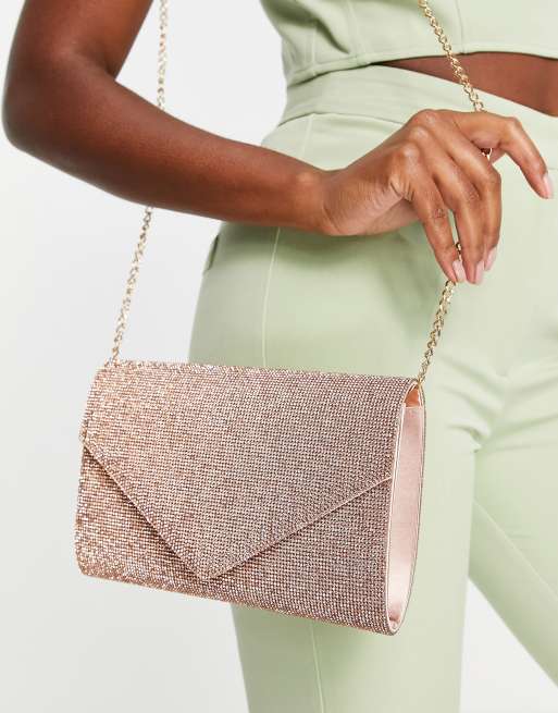 ALDO Geaven magnetic glitter snap clutch in rose gold