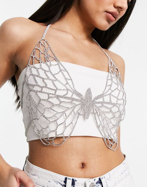 Chic Layered Gold Silver Tone Butterfly Body Chain Bra