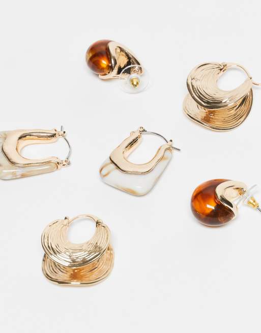 ALDO – Gligoni – 3er-Pack Ohrringe in Gold-Optik und aus braunem Kunstharz, 2 von 3