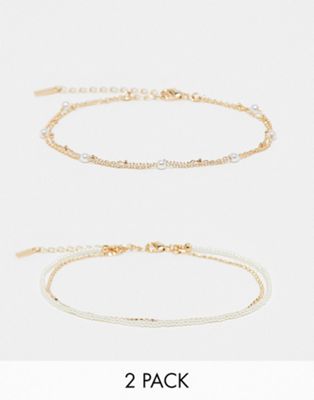 Gloretha multipack of pearl anklets in gold