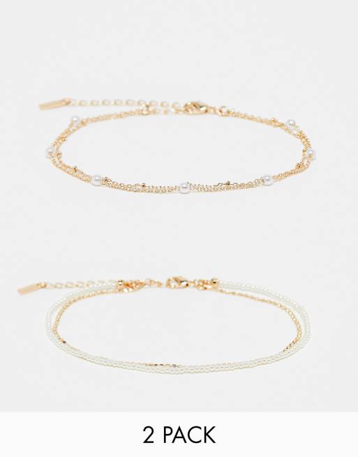 ALDO Gloretha multipack of pearl anklets in gold 