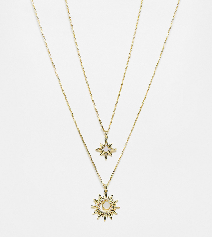 ALDO gold plated 2 pack of necklaces with star and sun pendants in gold