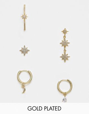 ALDO gold plated celestial multipack of earrings in gold