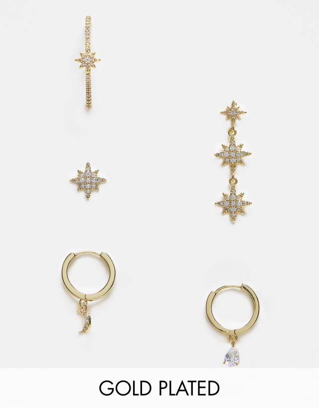 ALDO - gold plated celestial multipack of earrings in gold