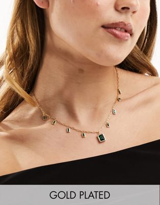 ALDO gold plated chain necklace with emerald stone charms in gold