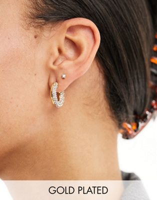 ALDO gold plated chunky hoop earrings with all over pave detail - ASOS Price Checker