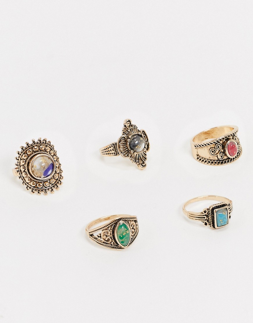 ALDO Graffe 4 pack jewelled statement rings in antique gold