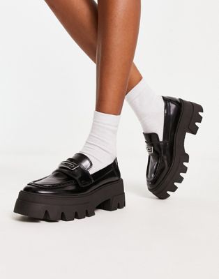ALDO Grandwalk chunky cleated sole loafers in black | ASOS