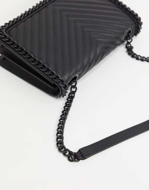 ALDO Greenwald chian detail quilted cross body bag in black