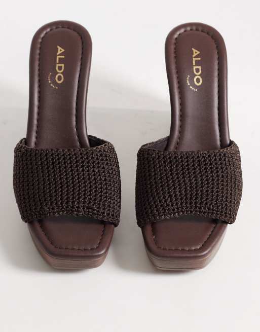 Aldo Grounded crotchet wedge heeled sandals in dark brown , 2 of 4
