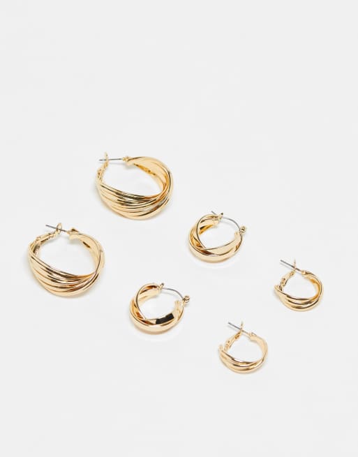 ALDO – Guldfärgade creoler med tre band, 3-pack