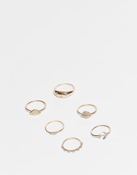 ALDO – Guldfärgade, matchande ringar med stjärnor och månar, 6-pack - view 1