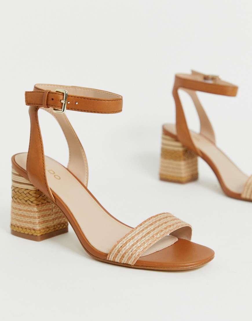 ALDO – Gweilian – Beige vävda sandaler med blockklack-Guldbrun