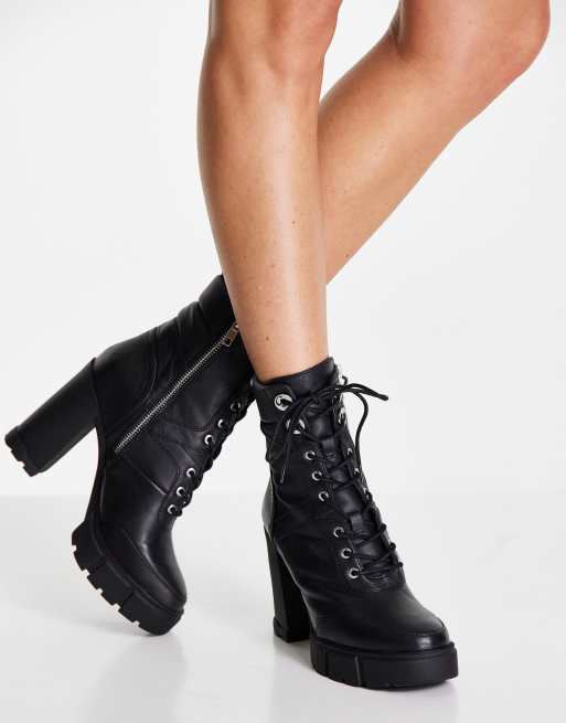 Black lace up booties with store thick heel