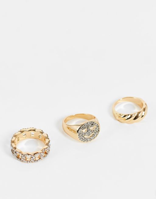 ALDO - Haia - Confezione da 3 anelli color oro con faccina sorridente e strass