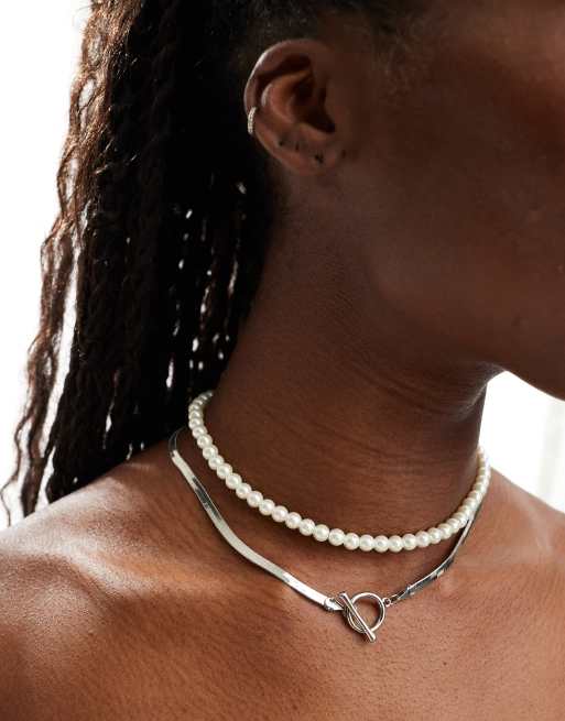 ALDO – Halsband i flerpack med silverfärgad kedja med stavlås och pärlhalsband