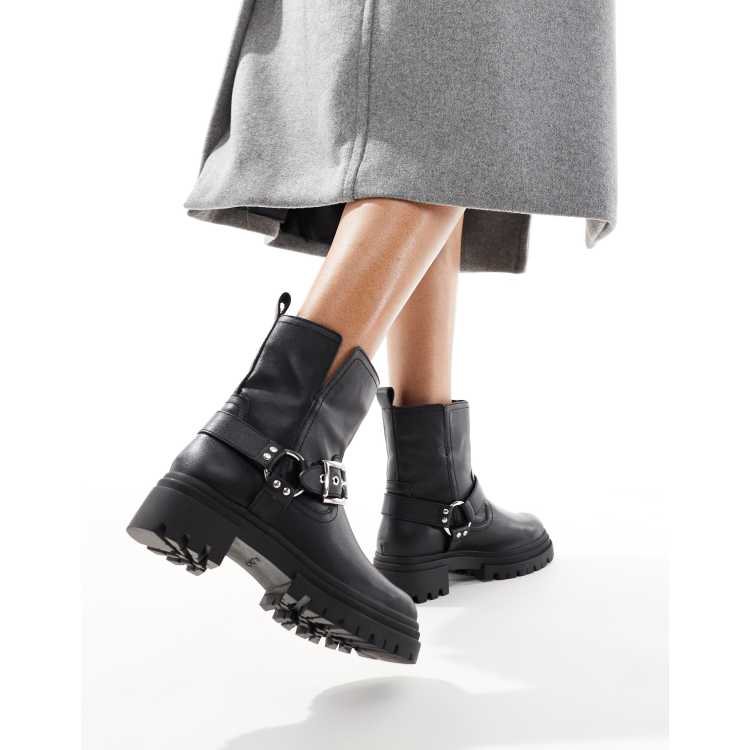 ALDO Harlyy biker ankle boots in black leather ASOS