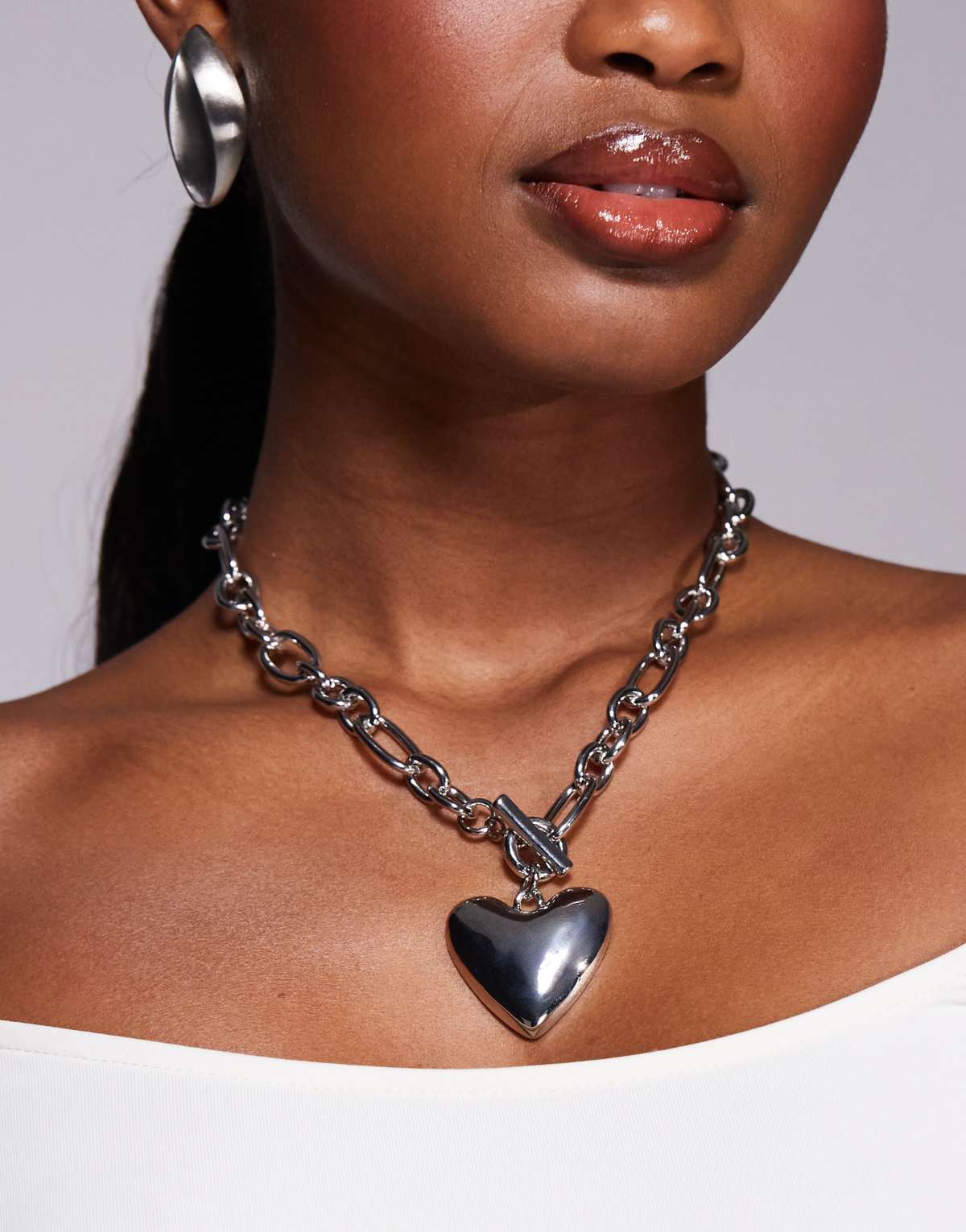 ALDO heartchain chunky t-bar chain necklace with heart pendant in silver