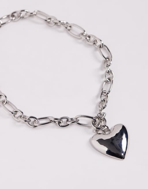 ALDO Heartchain chunky t-bar chain necklace with heart pendant in silver, 3 of 3