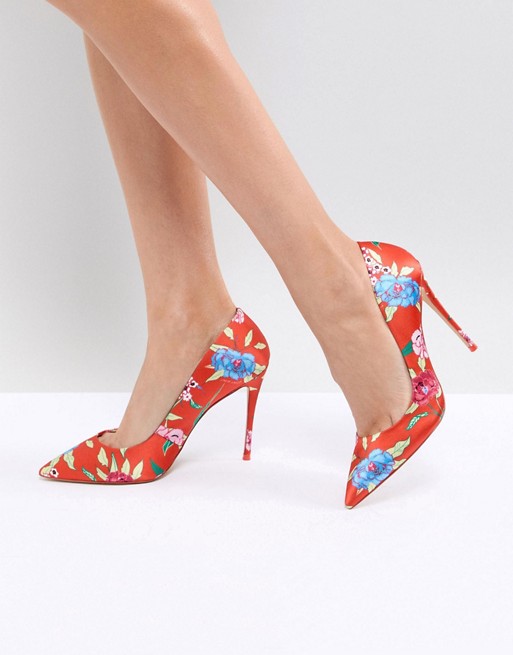ALDO Heeled Court Shoe in Red Floral Print | ASOS