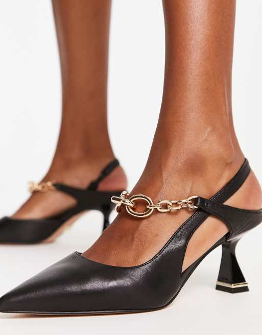 ALDO heeled slingback shoes with embellished chain strap in black leather