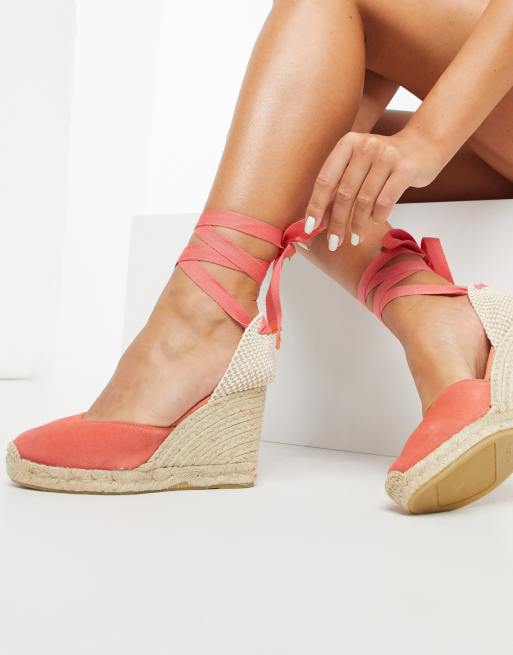 Aldo high espadrille wedges in orange with ankle tie ASOS