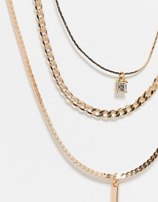 Pieces 3-layer chain necklace in gold