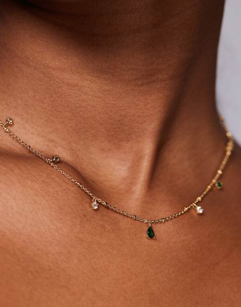 ALDO – Hina – Guldpläterat, kort halsband med gröna smyckesstenar - view 1