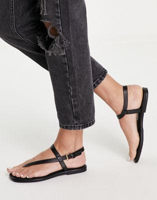 Aldo holthuis leather t-bar flat sandals in black  - ASOS Price Checker