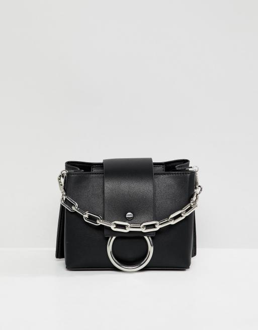 ALDO Ibilasien black structured cross body bag with metal ring detail