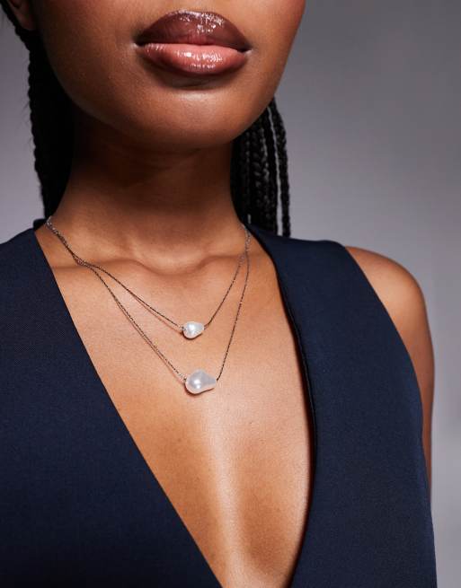 ALDO – Indrois – Silverfärgat halsband med flera kedjor och pärlhängen