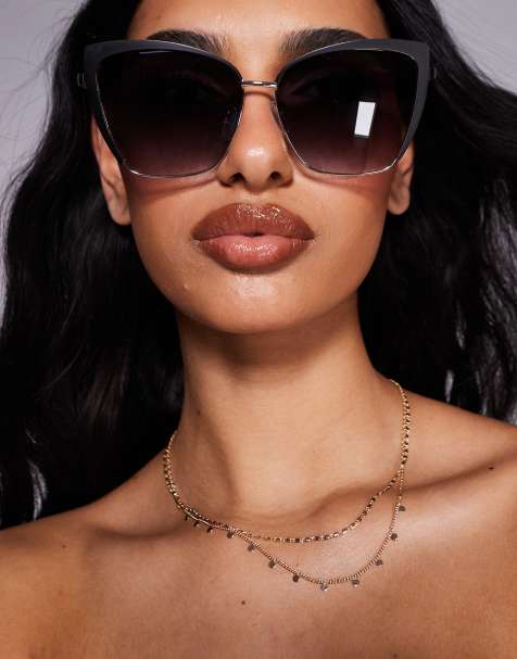 ALDO inham cat eye metal sunglasses in black and gold - view 1