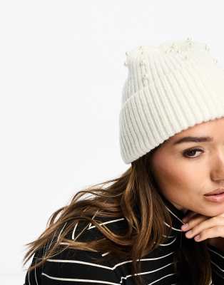 ALDO ALDO Jaila pearl embellished beanie hat in white